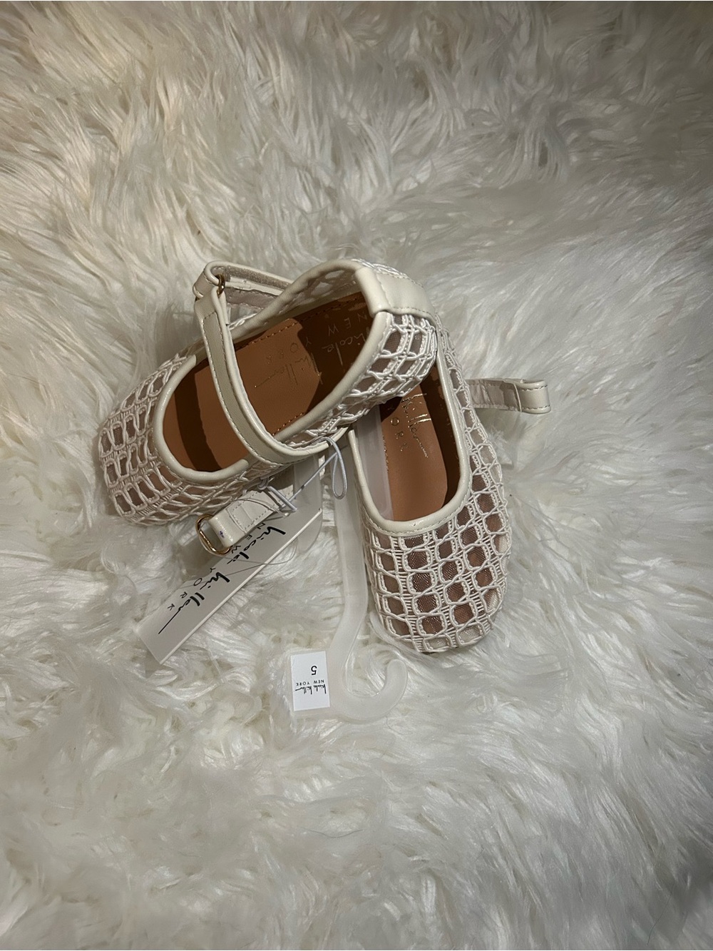 Mary Jane Kids Cream Woven Mesh Flats